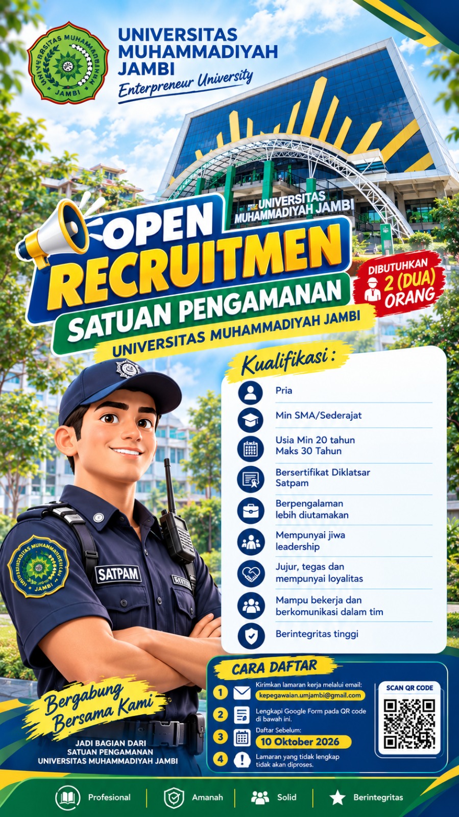 Lowongan Kerja Satuan Pengamanan (Satpam) Universitas Muhammadiyah Jambi